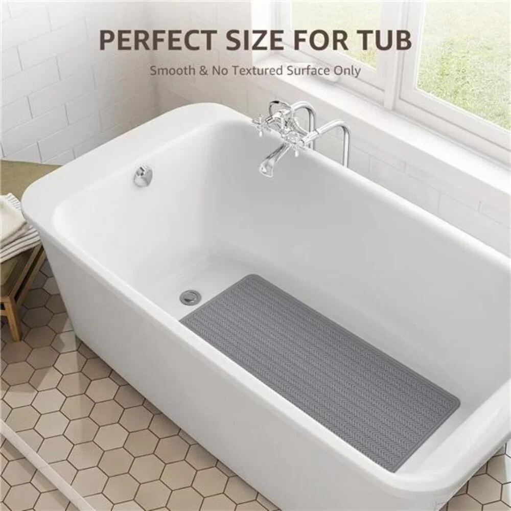 Non Slip Bathtub Mat Extra Long Rubber Shower Mat 332 Suction Cups Grey 36x17